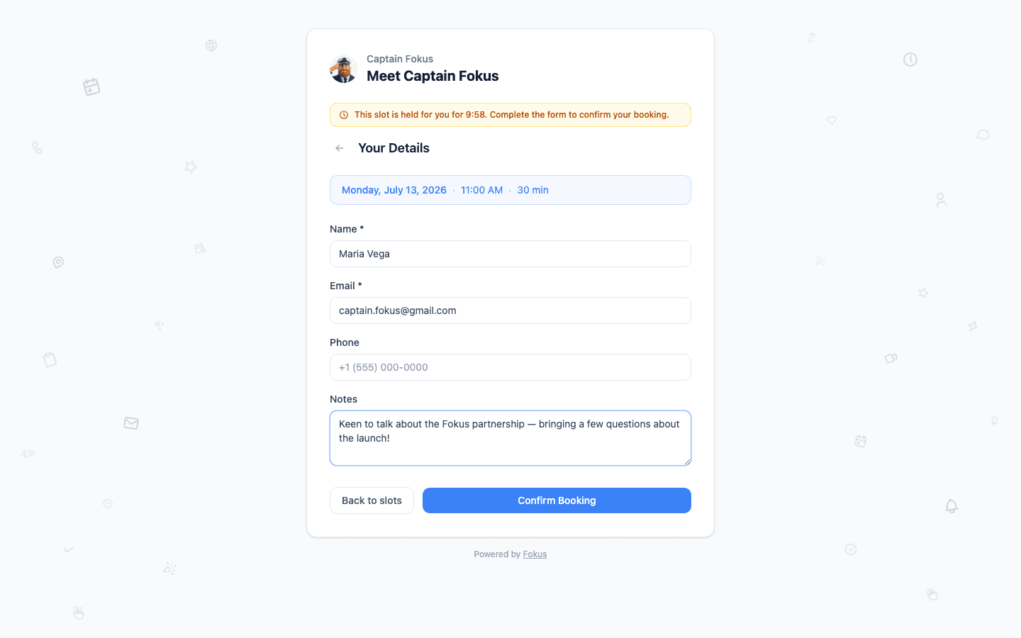 The guest form: name, email, and a message for the host