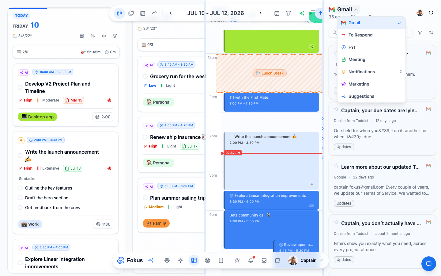 The triage views: To Respond, FYI, Meeting, Notifications, Marketing, and Suggestions