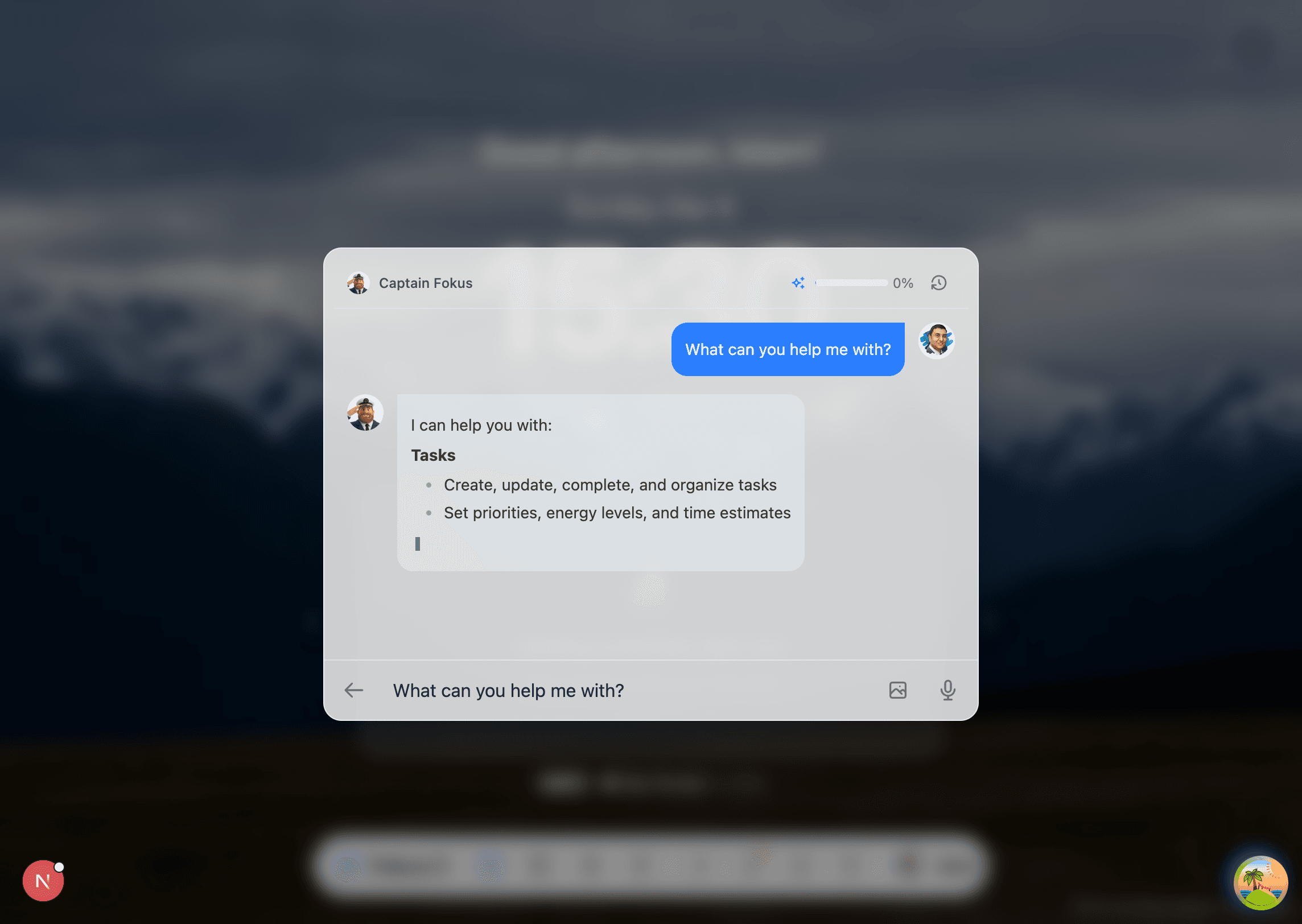 Captain Fokus open in the Spotlight chat interface in Fokus