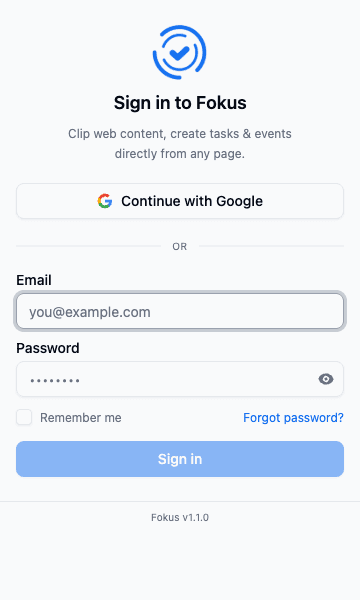 The extension popup sign-in screen