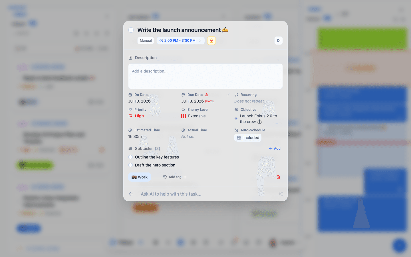 The task view opened from Spotlight search