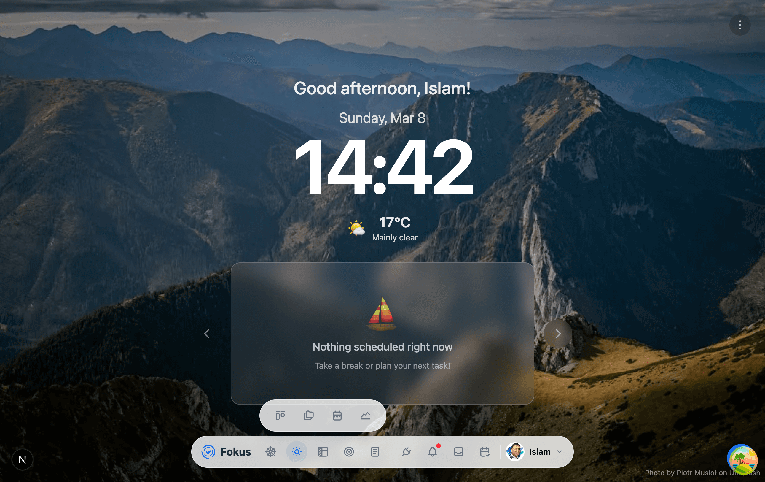 Planner menu in Fokus