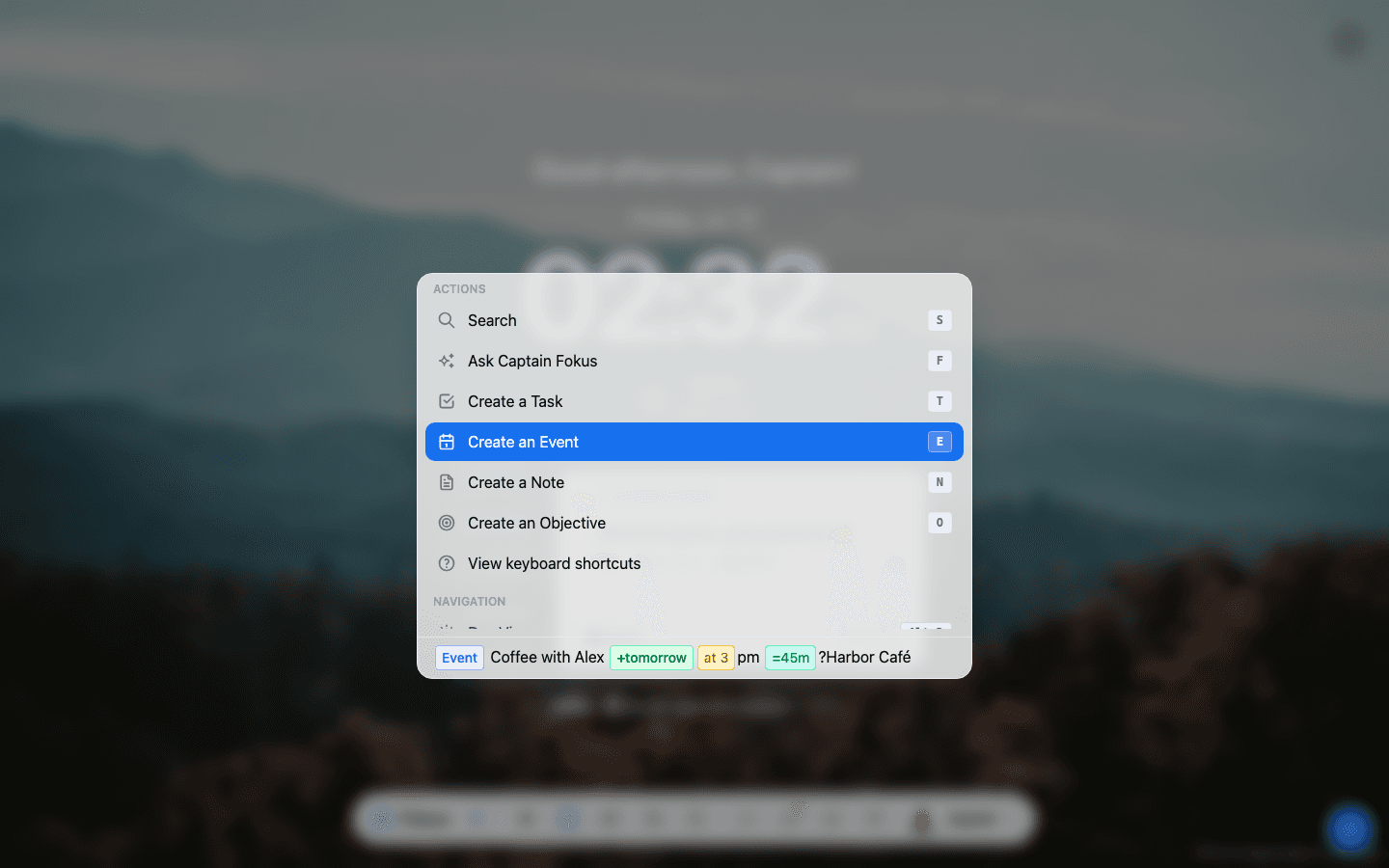 Spotlight event mode with time, duration, and location tokens