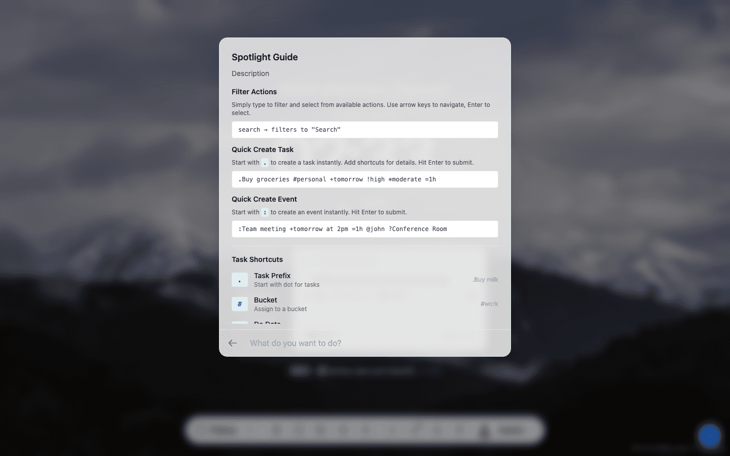 The keyboard shortcuts reference