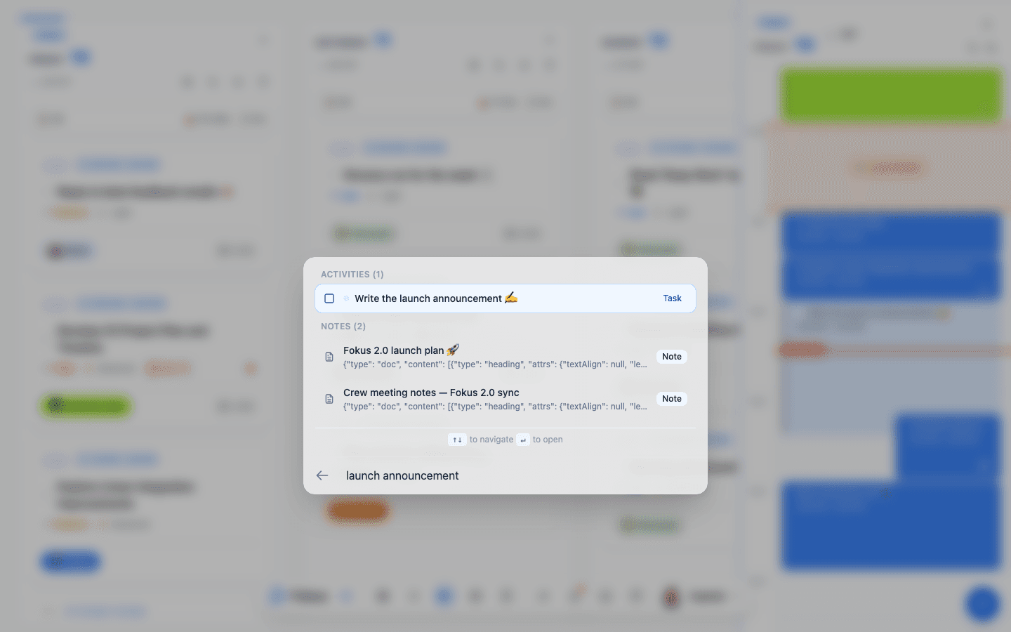 Spotlight search results across tasks and notes