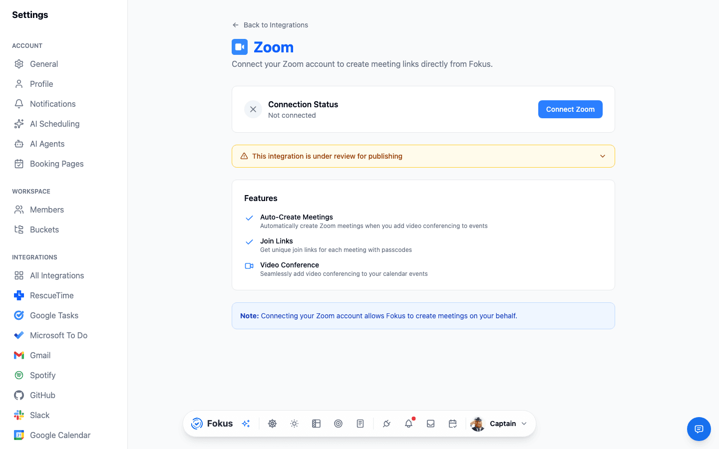 Zoom integration page