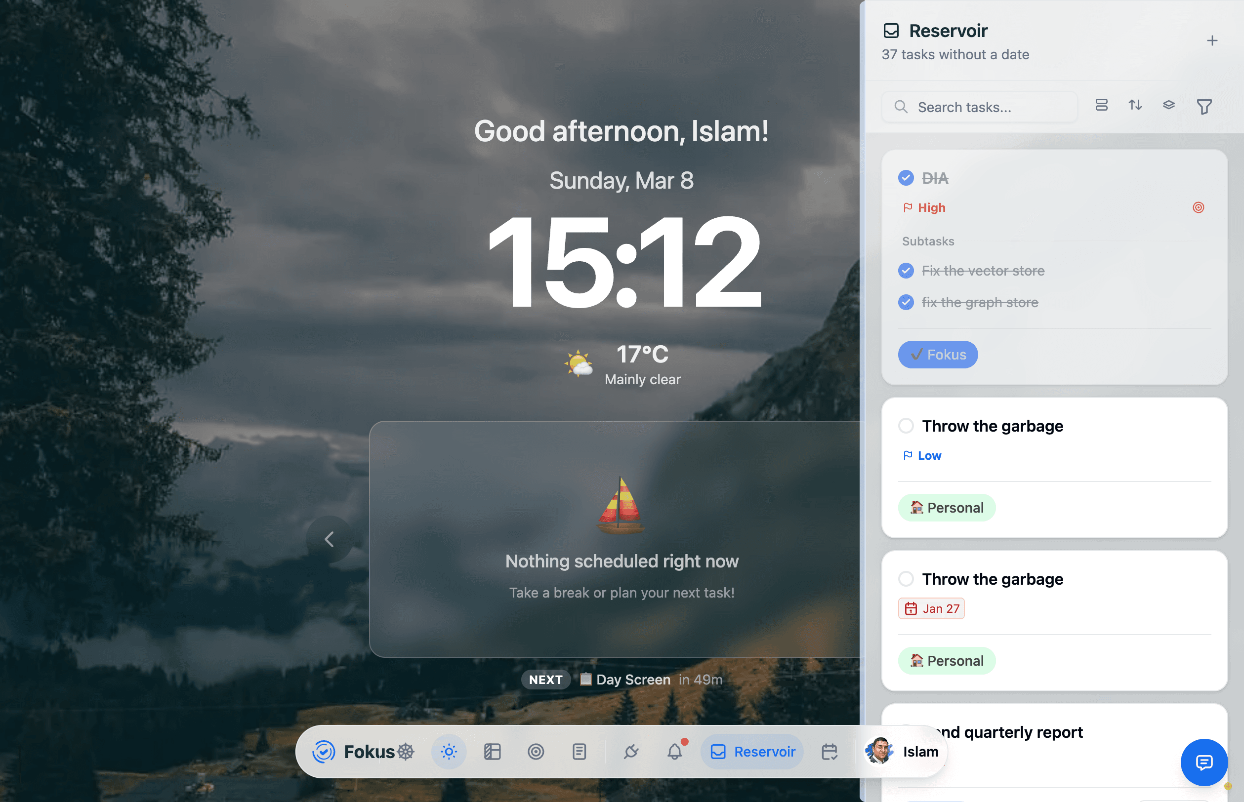 Reservoir panel in Fokus