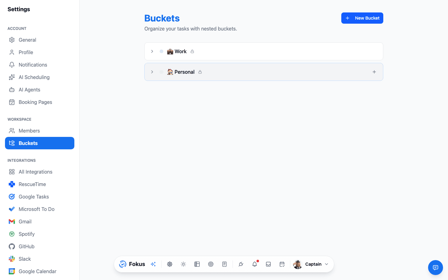 Bucket management settings with the bucket hierarchy